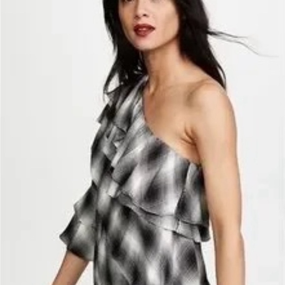 Alice + Olivia Hilaria Plaid Ruffle One Shoulder Blouse - Picture 2 of 8
